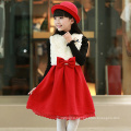 winter kids christmas party lace trim pinafore red bow new year appliqued dress winter hot sale fur clothes children